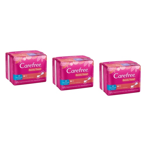 Carefree Barely There Unscented Liners 42 Pack x 12 Bundle of 3