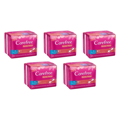 Carefree Barely There Unscented Liners 42 Pack x 12 Bundle of 5