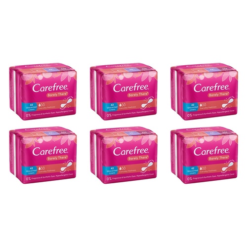 Carefree Barely There Unscented Liners 42 Pack x 12 Bundle of 6