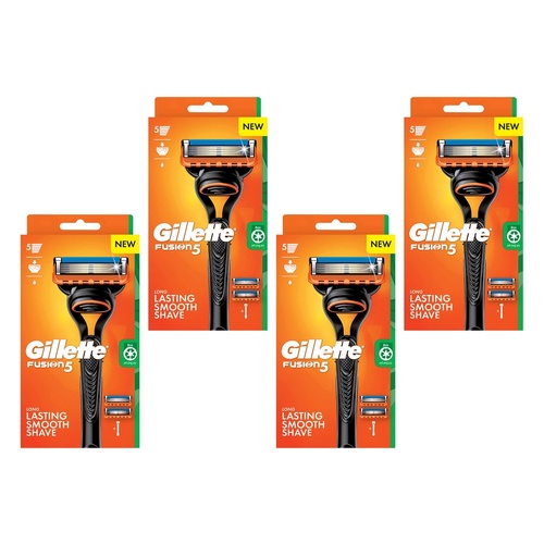 Gillette Fusion5 Razor Handle Plus 2 Cartridges 3 Piece Set Pack of 4