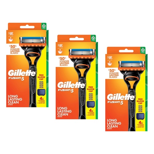 Gillette Fusion5 Razor Handle Plus 4 Cartridges Pack of 3