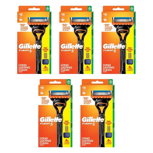Gillette Fusion5 Razor Handle Plus 4 Cartridges Pack of 5