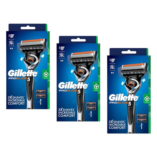 Gillette ProGlide5 Flexball Razor Handle Plus 2 Cartridges 3 Piece Set Pack of 3