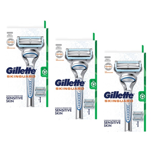 Gillette SkinGuard Razor Handle + 2 Cartridges Pack of 3