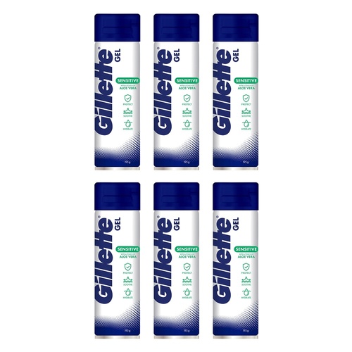 Gillette Sensitive Aloe Vera Shave Gel 195g Pack of 6