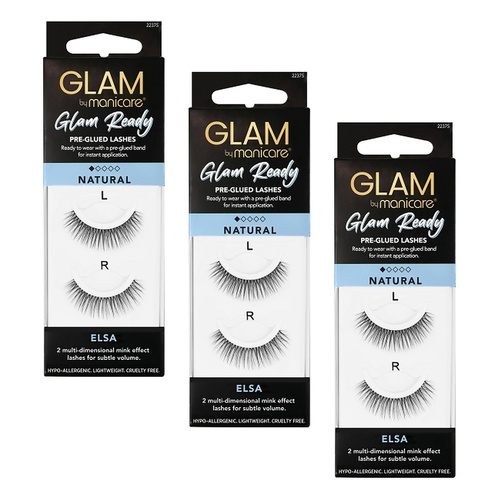 Glam by Manicare Elsa Pre-Glued Lashes Pack of 3