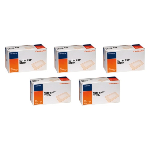 Cutiplast Adhesive Fabric Dressing 7.2cm x 5cm 100 Pack Bundle of 5
