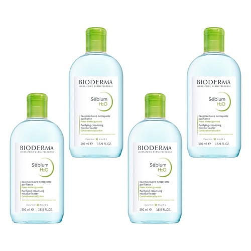 Bioderma Sébium H2O Purifying Micellar Water Cleanser 500mL Pack of 4