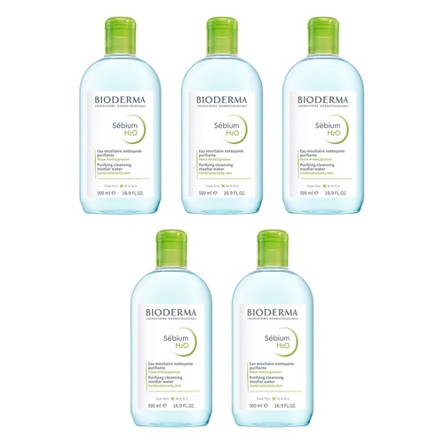 Bioderma Sébium H2O Purifying Micellar Water Cleanser 500mL Pack of 5