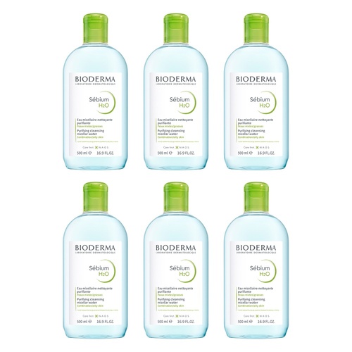Bioderma Sébium H2O Purifying Micellar Water Cleanser 500mL Pack of 6