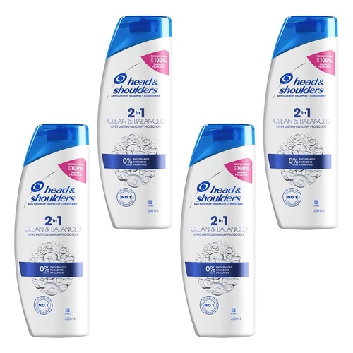 Head & Shoulders Clean & Balanced 2in1 Shampoo & Conditioner 350mL Pack of 4