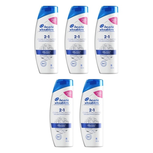 Head & Shoulders Clean & Balanced 2in1 Shampoo & Conditioner 350mL Pack of 5