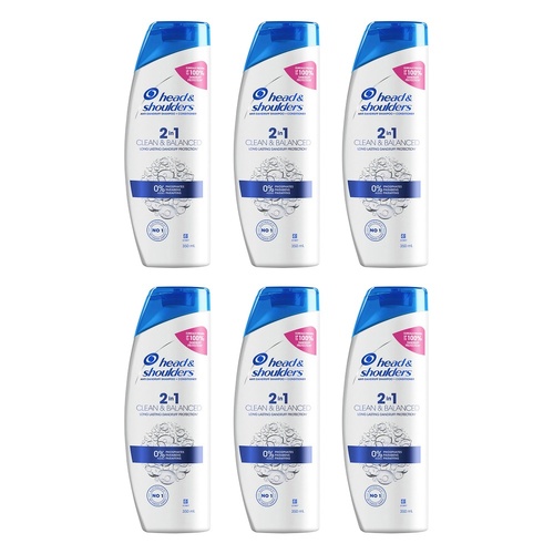 Head & Shoulders Clean & Balanced 2in1 Shampoo & Conditioner 350mL Pack of 6