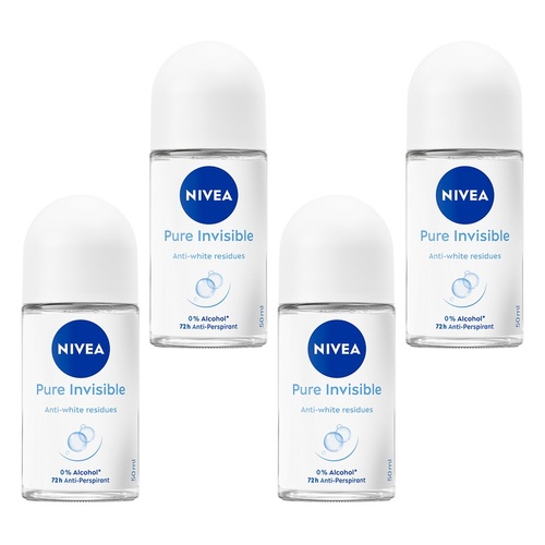 NIVEA Pure Invisible 72H Anti-Perspirant 50mL Pack of 4