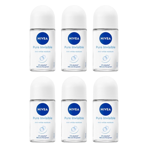 NIVEA Pure Invisible 72H Anti-Perspirant 50mL Pack of 6