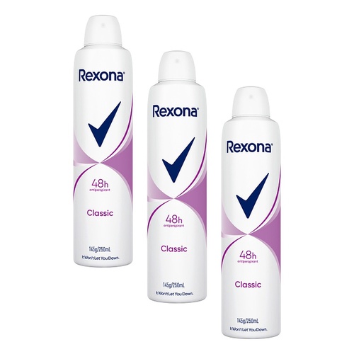 Rexona Antiperspirant Aerosol Deodorant Classic 250mL Pack of 3