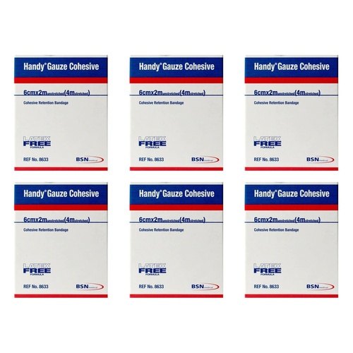 Handy Handygauze Cohesive Retention Bandage 6cm x 2m Pack of 6