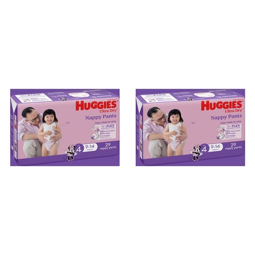 Huggies Nappy Pants Toddler Girl Size 4 29 Pack x 3 Bundle of 2