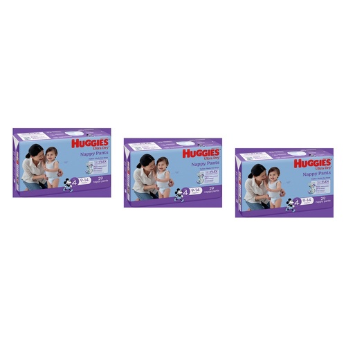 Huggies Nappy Pants Toddler Boy Size 4 29 Pack x 3 Bundle of 3