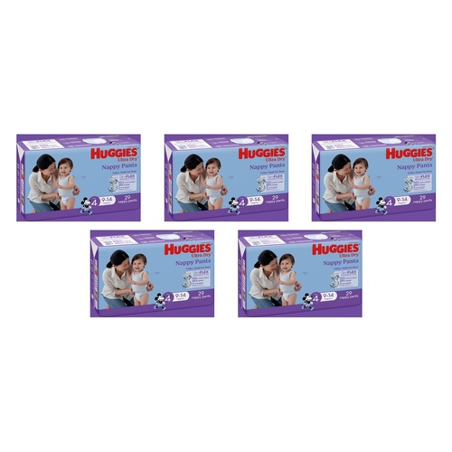 Huggies Nappy Pants Toddler Boy Size 4 29 Pack x 3 Bundle of 5