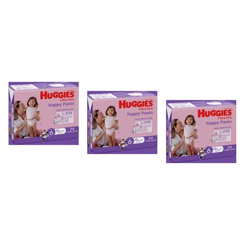 Huggies UltraDry Nappy Pants Junior Girl 24 Pack x 3 Bundle of 3