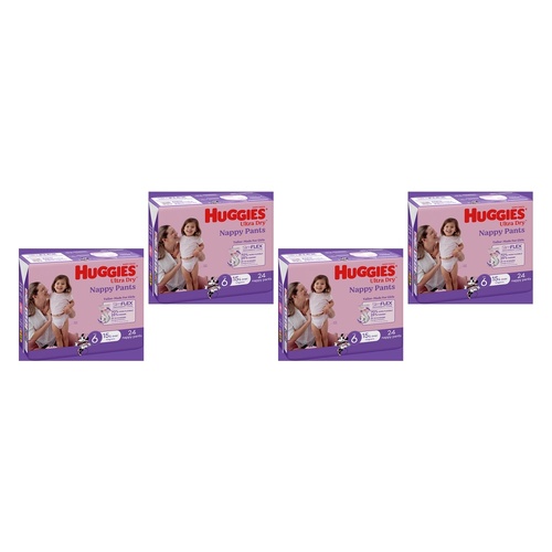 Huggies UltraDry Nappy Pants Junior Girl 24 Pack x 3 Bundle of 4