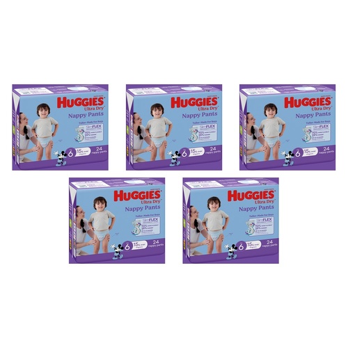 Huggies UltraDry Nappy Pants Junior Boy 24 Pack x 3 Bundle of 5