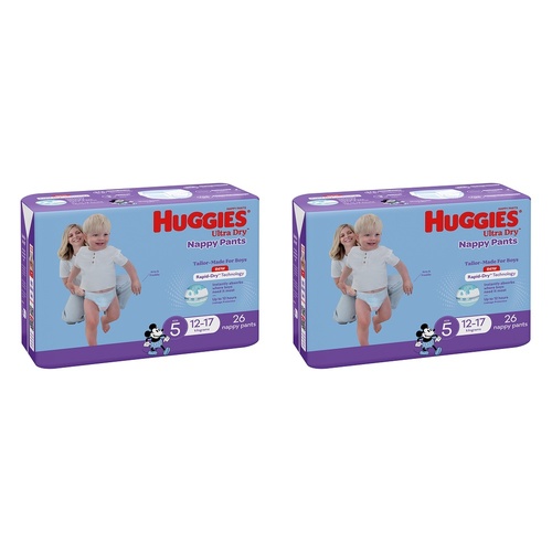 Huggies Walkers Nappy Pants for Boys 12-17kg 26 Pack x 3 Bundle of 2
