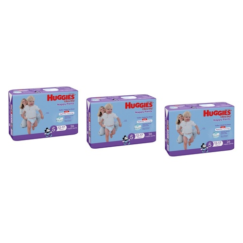 Huggies Walkers Nappy Pants for Boys 12-17kg 26 Pack x 3 Bundle of 3