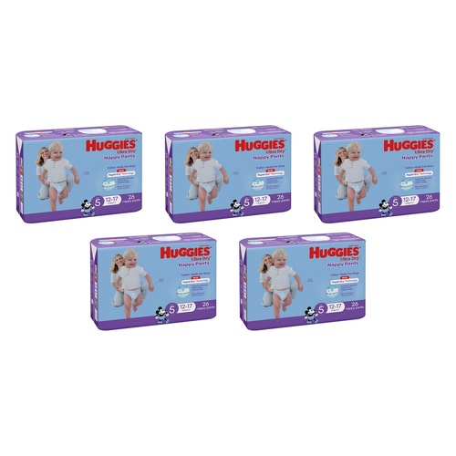 Huggies Walkers Nappy Pants for Boys 12-17kg 26 Pack x 3 Bundle of 5
