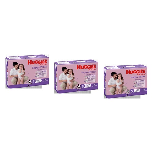 Huggies Walkers Nappy Pants for Girls 12-17kg 26 Pack x 3 Bundle of 3