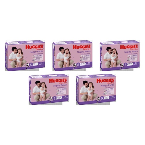 Huggies Walkers Nappy Pants for Girls 12-17kg 26 Pack x 3 Bundle of 5