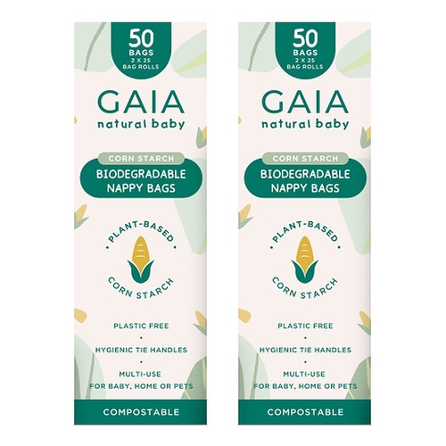 GAIA Natural Baby Biodegradable Nappy Bags 50 Pack Bundle of 2