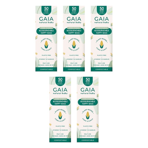 GAIA Natural Baby Biodegradable Nappy Bags 50 Pack Bundle of 5