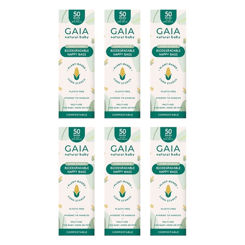 GAIA Natural Baby Biodegradable Nappy Bags 50 Pack Bundle of 6