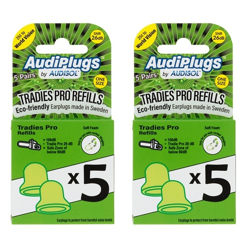 Audiplugs Tradies Pro Refills 5 Pairs Pack of 2