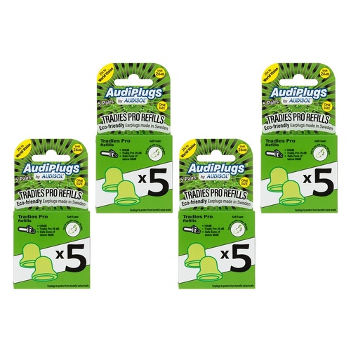 Audiplugs Tradies Pro Refills 5 Pairs Pack of 4