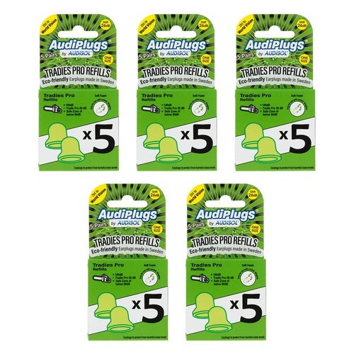 Audiplugs Tradies Pro Refills 5 Pairs Pack of 5