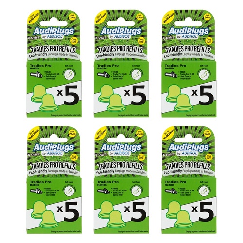 Audiplugs Tradies Pro Refills 5 Pairs Pack of 6
