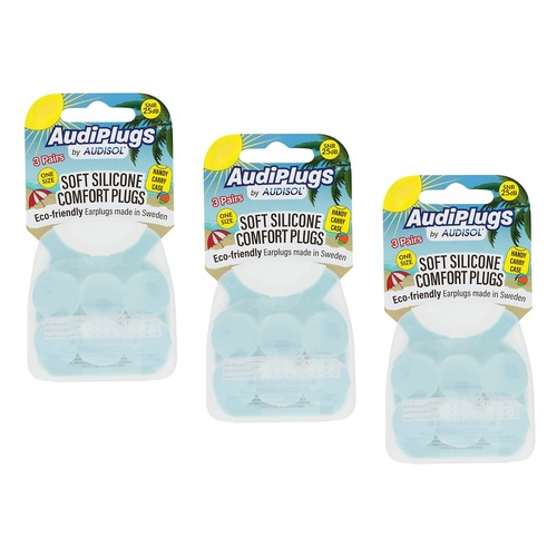 Audiplugs Soft Silicone Comfort Plugs 3 Pairs Pack of 3
