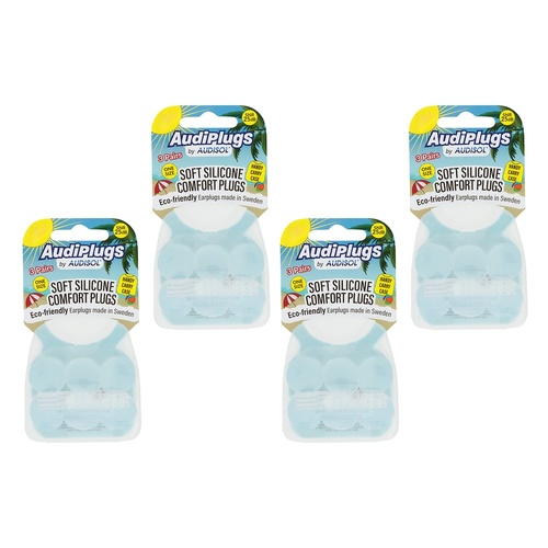 Audiplugs Soft Silicone Comfort Plugs 3 Pairs Pack of 4