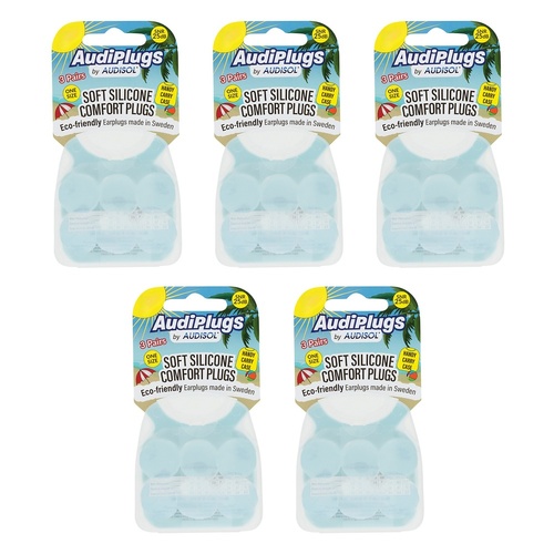 Audiplugs Soft Silicone Comfort Plugs 3 Pairs Pack of 5