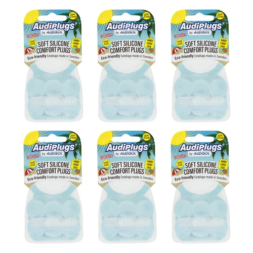 Audiplugs Soft Silicone Comfort Plugs 3 Pairs Pack of 6
