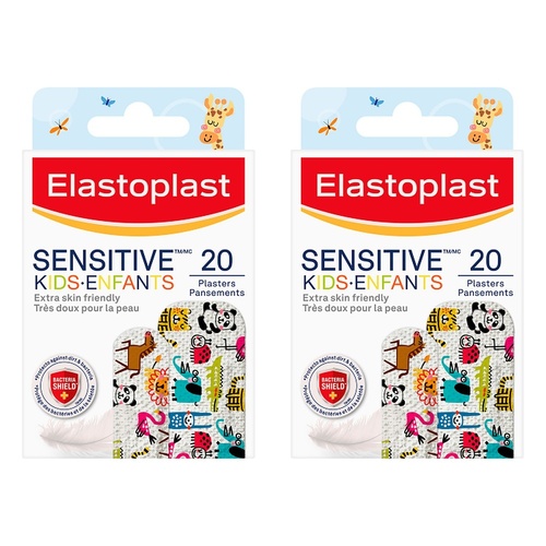 Elastoplast Sensitive Kids Animal Print Plasters 20 Pack Bundle of 2