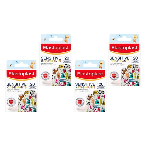 Elastoplast Sensitive Kids Animal Print Plasters 20 Pack Bundle of 4