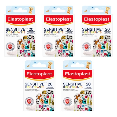 Elastoplast Sensitive Kids Animal Print Plasters 20 Pack Bundle of 5