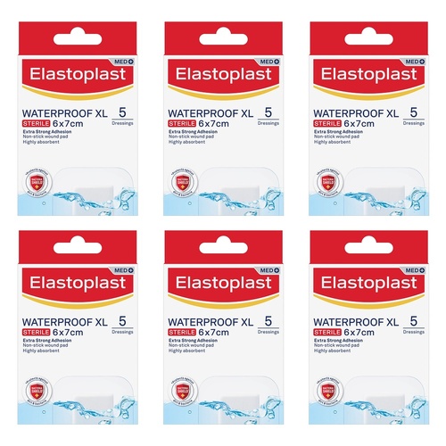 Elastoplast Waterproof XL Sterile Dressings 6cm x 7cm Pack of 6