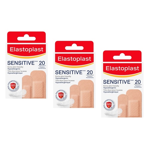 Elastoplast Sensitive Light Plasters 20 Pack Bundle of 3