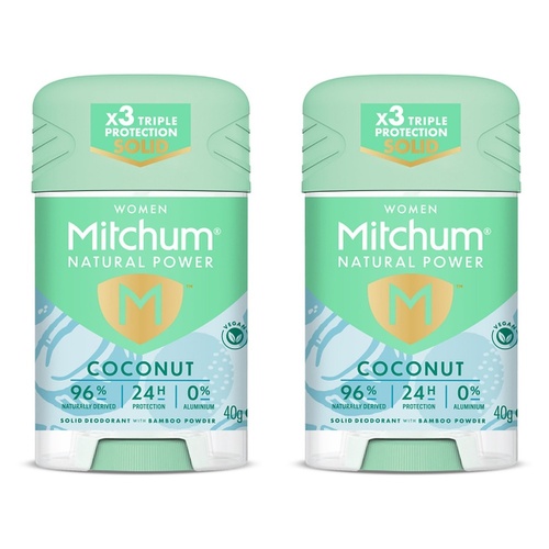 Mitchum Natural Deodorant Stick Coconut 40g Pack of 2