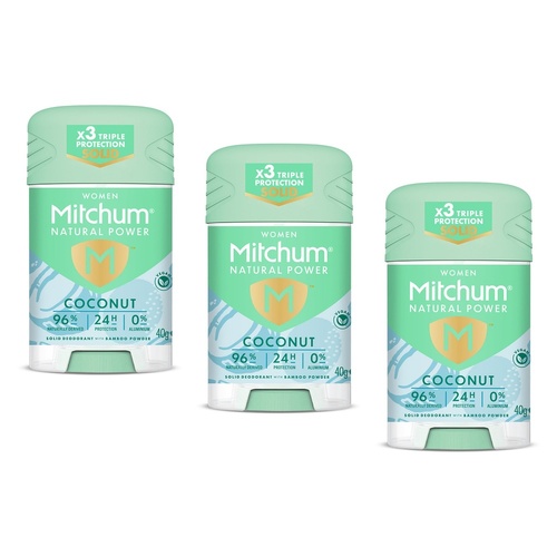Mitchum Natural Deodorant Stick Coconut 40g Pack of 3